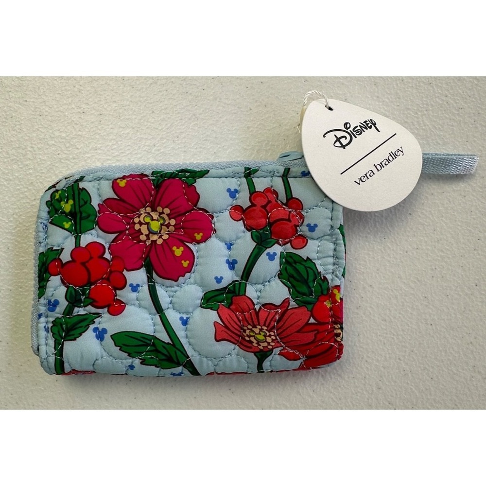Vera Bradley Disney Mickey Meadow Card Pouch Zip Key Ring NWT Hidden Mickey - Picture 2 of 10